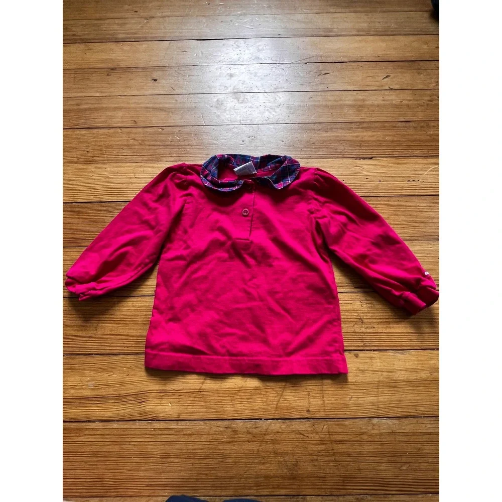 Vintage Baby OshKosh Magenta Pink Plaid Collar Long Sleeve Shirt 18 Months USA